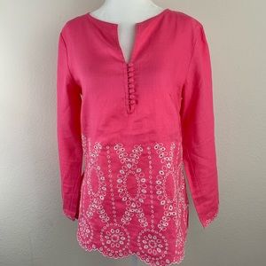 Tweeds 100% Linen Long Sleeve Top Floral Pattern